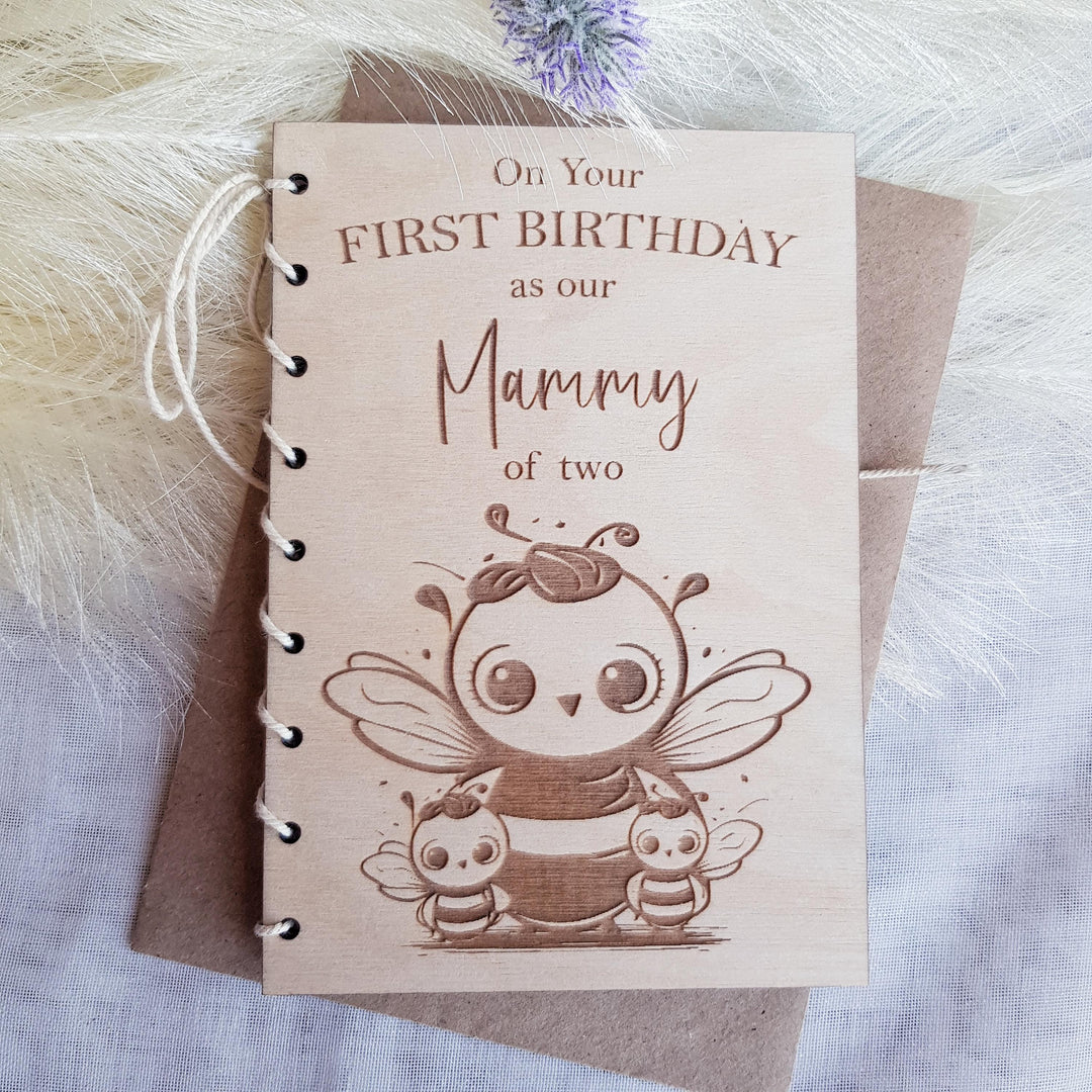 Personalised Birthday Card for Mother - Bee Mum and Child Rustic Wooden Keepsake - Perfect Gift for Grandmothers and Aunties