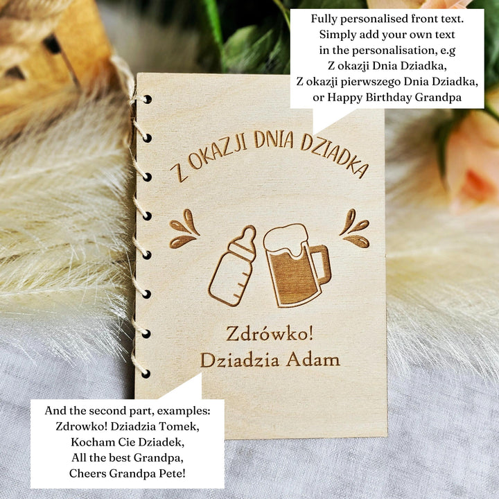 Personalised Wooden Card Polish Grandfather's Day Rustic Keepsake