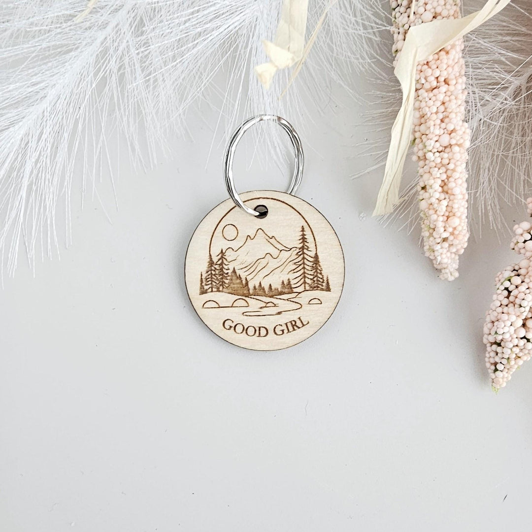 Personalised Dog Tag - Custom Engraved Mountain Wooden Pet Collar ID Tag