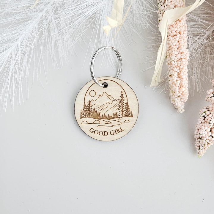 Personalised Dog Tag - Custom Engraved Mountain Wooden Pet Collar ID Tag