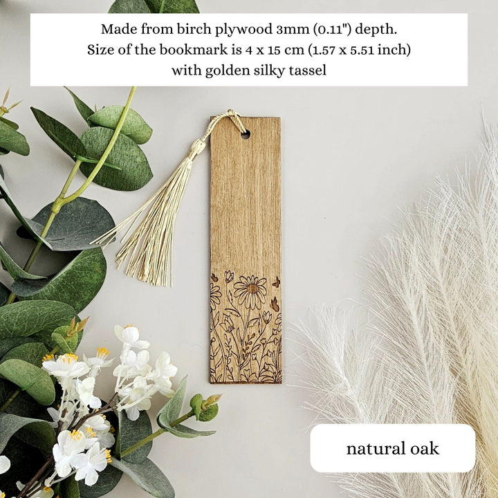 Floral Wooden Bookmark - Personalised Book Lover's Engraved Gift