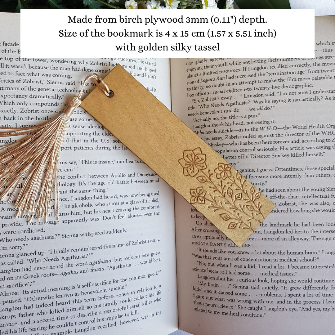 Floral Wooden Bookmark - Personalised Book Lover's Engraved Gift