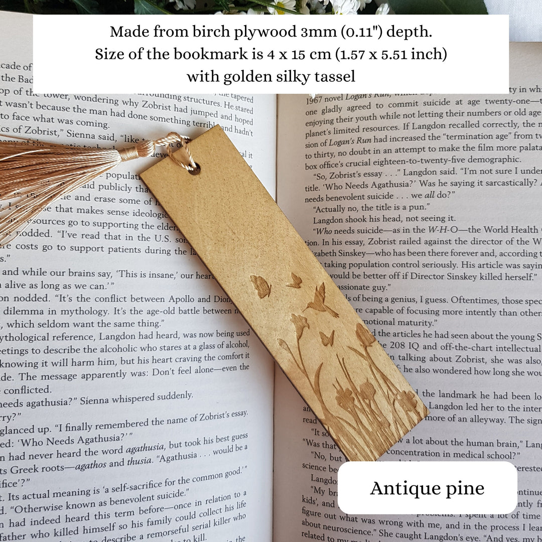 Floral Wooden Bookmark - Personalised Book Lover's Engraved Gift