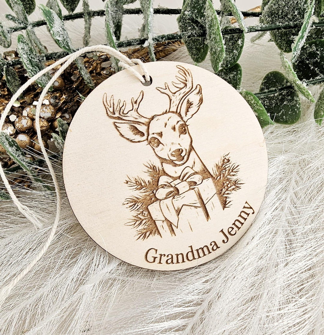 Wooden Bauble Christmas Tree Ornament - Personalised Keepsake, Festive Decor, Beautiful Christmas Doe - Female Deer