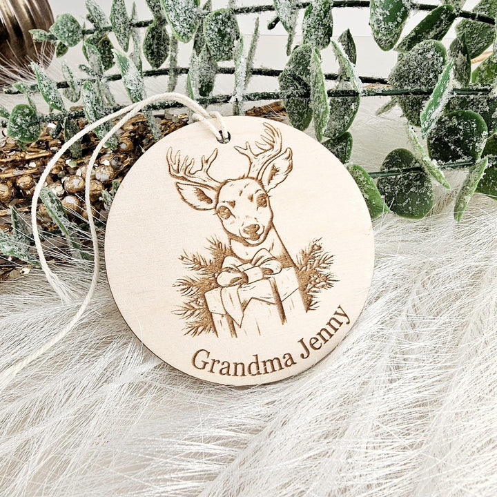 Wooden Bauble Christmas Tree Ornament - Personalised Keepsake, Festive Decor, Beautiful Christmas Doe - Female Deer