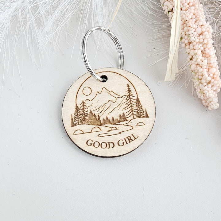 Personalised Dog Tag - Custom Engraved Mountain Wooden Pet Collar ID Tag