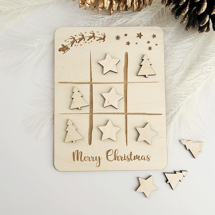 Christmas Noughts and Crosses - Tic Tac Toe, Wooden Mini Games for Kids, Personalised Table Favour, Xmas Table Decor, Secret Santa Gift