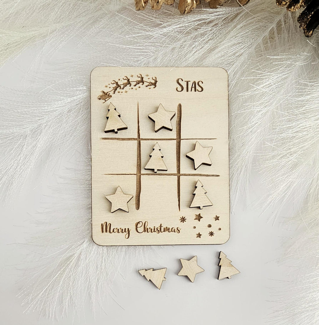 Christmas Noughts and Crosses - Tic Tac Toe, Wooden Mini Games for Kids, Personalised Table Favour, Xmas Table Decor, Secret Santa Gift