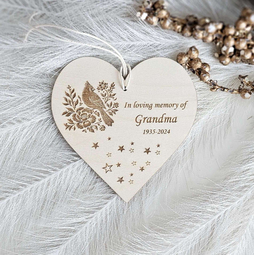 Memorial Christmas Bauble, Personalised Remembrance Wooden Keepsake, Xmas Decor, Cardinal Ornament, In Loving Memory Condolence Bereavement