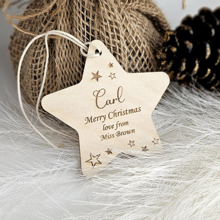 Teacher Pupil Christmas Gift, Personalised Wooden Star, Festive Decoration, End of term favours, You are a star token