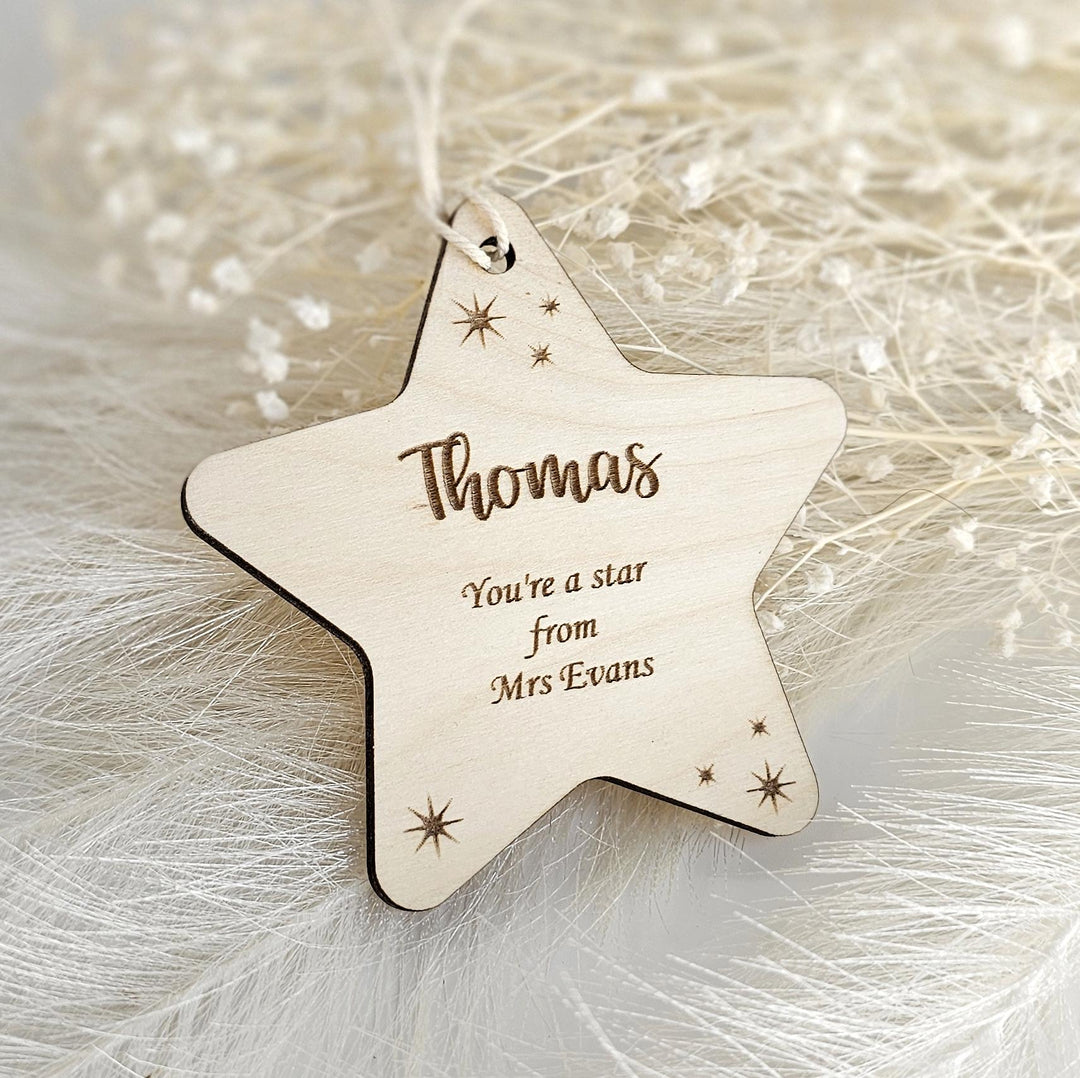 Personalised You Are a Star Wooden Token – Teacher Gift, End of Term Favor, School Leavers Keepsake, Custom Name Hanging Decoration