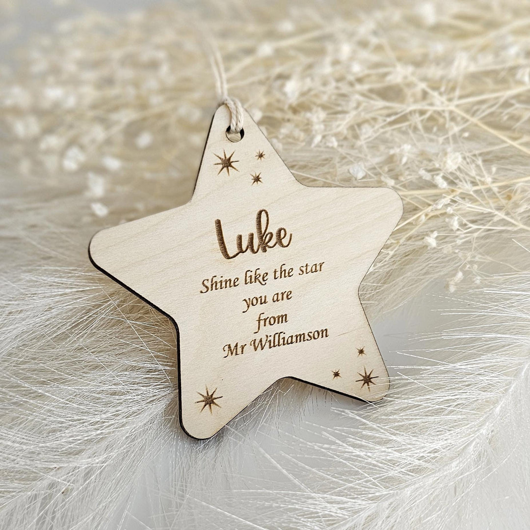 Personalised You Are a Star Wooden Token – Teacher Gift, End of Term Favor, School Leavers Keepsake, Custom Name Hanging Decoration