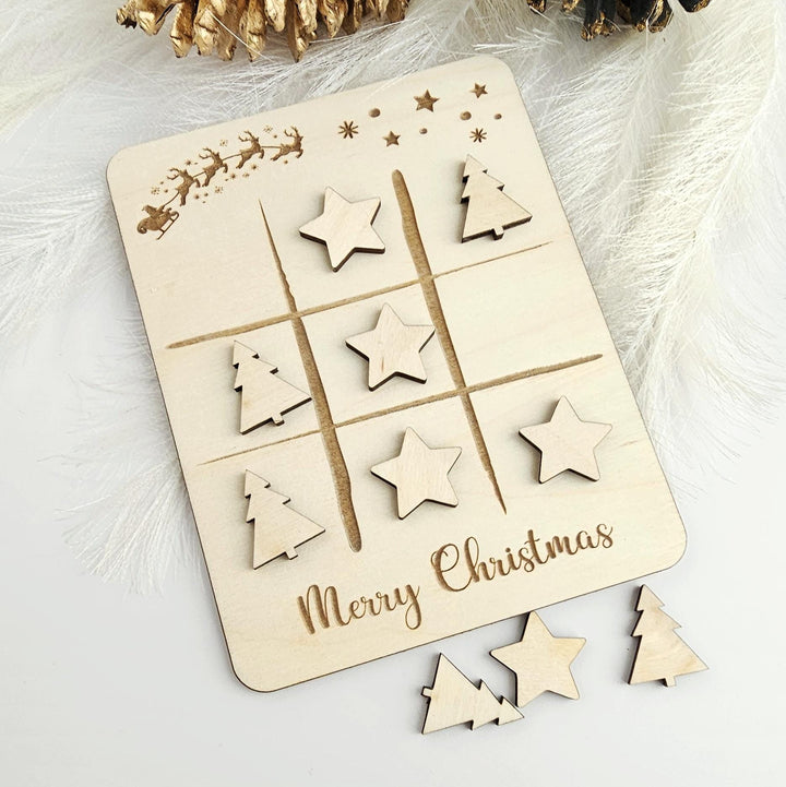 Christmas Noughts and Crosses - Tic Tac Toe, Wooden Mini Games for Kids, Personalised Table Favour, Xmas Table Decor, Secret Santa Gift