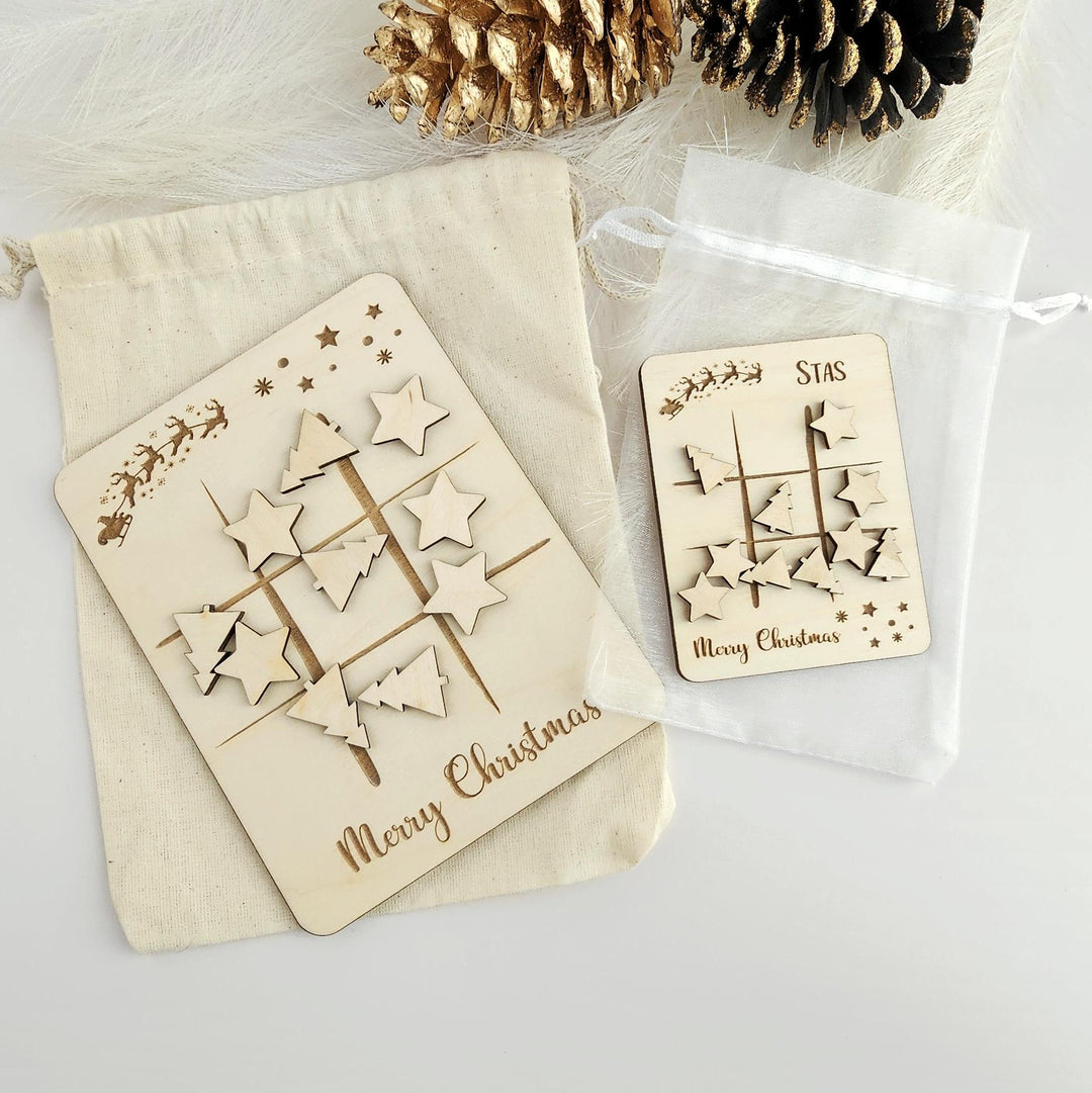 Christmas Noughts and Crosses - Tic Tac Toe, Wooden Mini Games for Kids, Personalised Table Favour, Xmas Table Decor, Secret Santa Gift