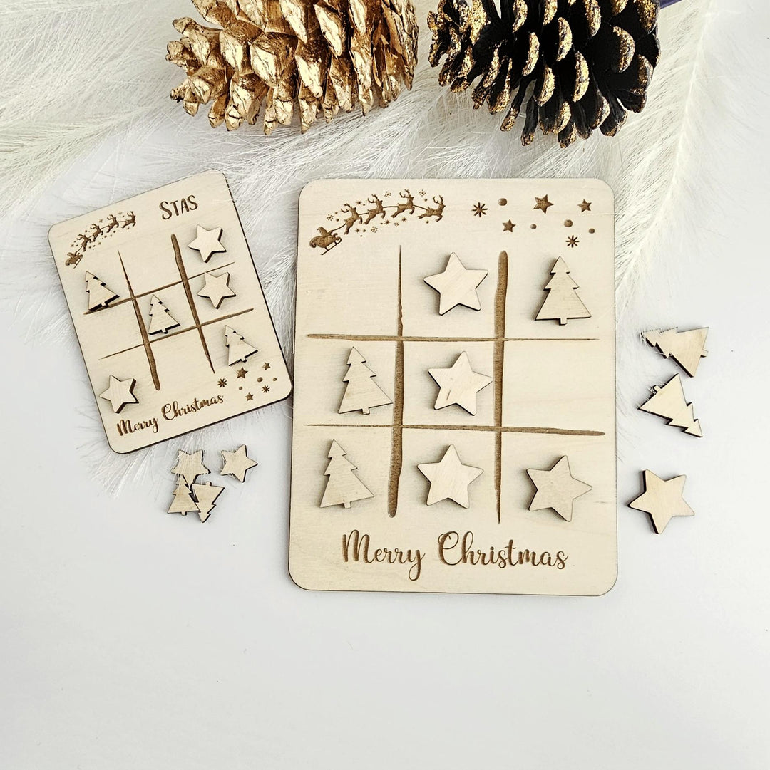 Christmas Noughts and Crosses - Tic Tac Toe, Wooden Mini Games for Kids, Personalised Table Favour, Xmas Table Decor, Secret Santa Gift