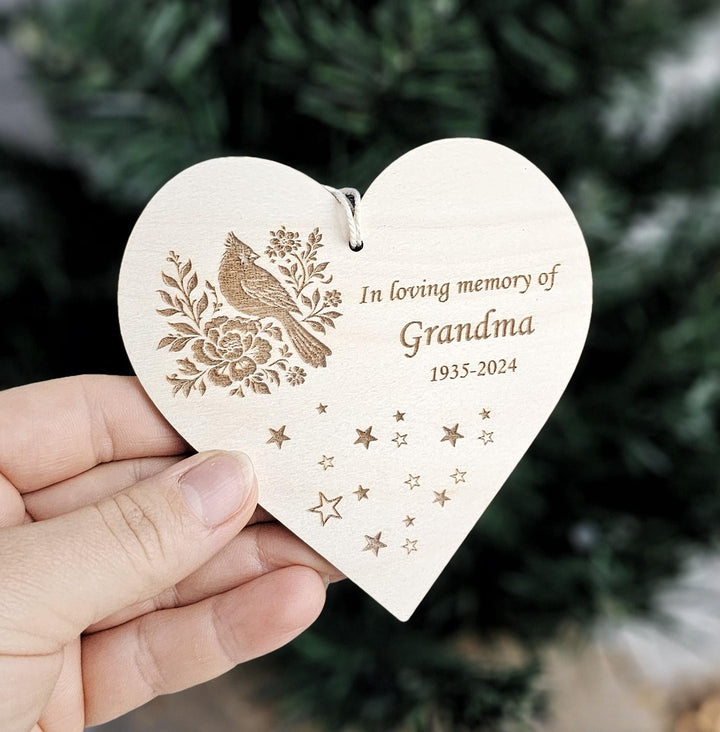 Memorial Christmas Bauble, Personalised Remembrance Wooden Keepsake, Xmas Decor, Cardinal Ornament, In Loving Memory Condolence Bereavement