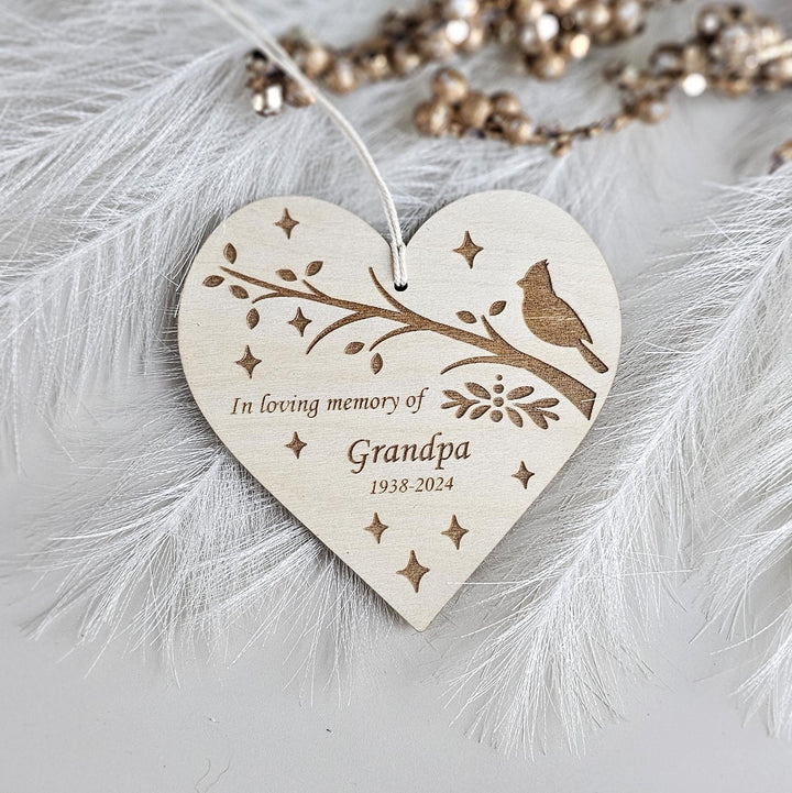 Memorial Christmas Bauble, Personalised Remembrance Wooden Keepsake, Xmas Decor, Cardinal Ornament, In Loving Memory Condolence Bereavement