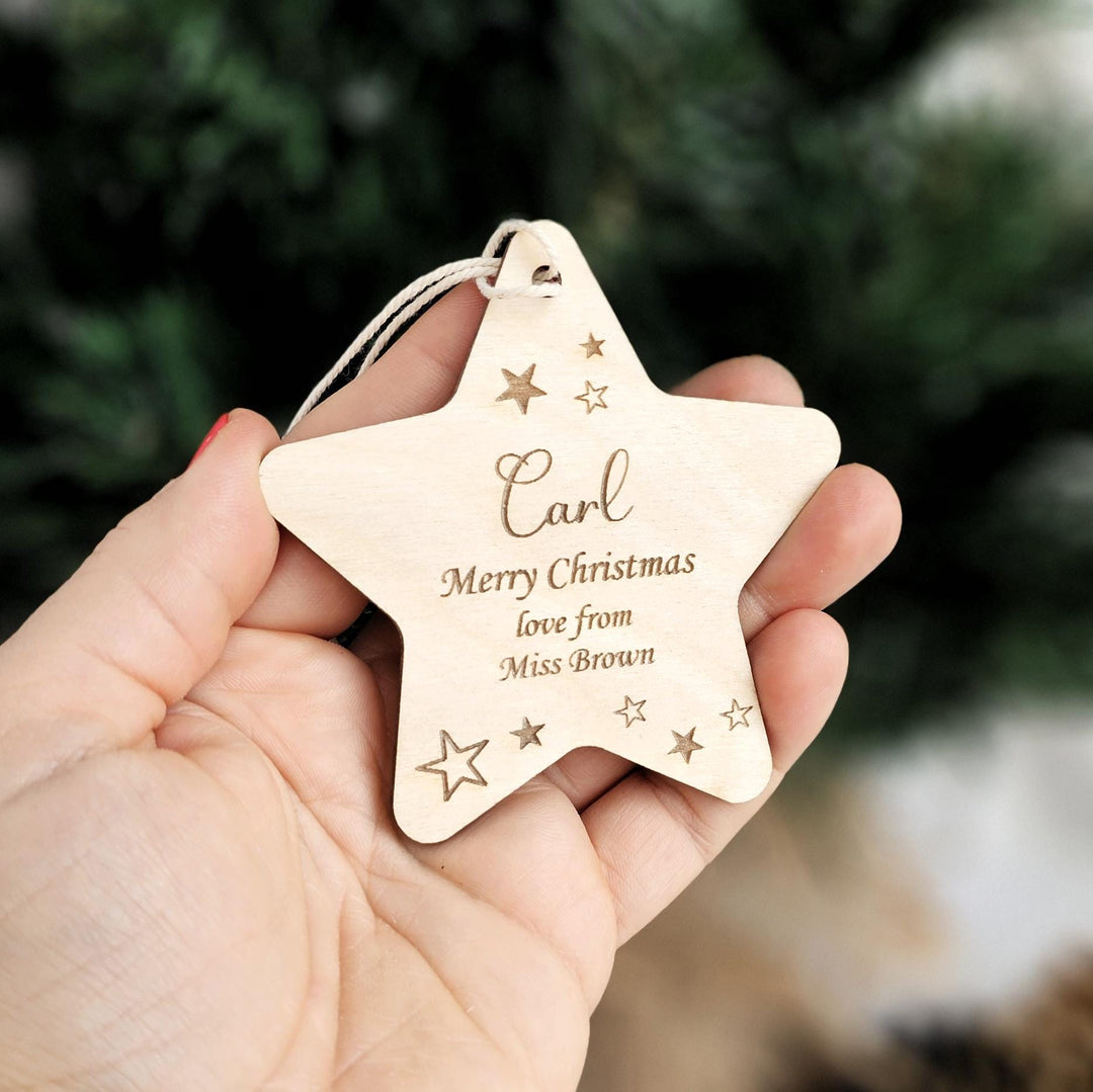 Teacher Pupil Christmas Gift, Personalised Wooden Star, Festive Decoration, End of term favours, You are a star token