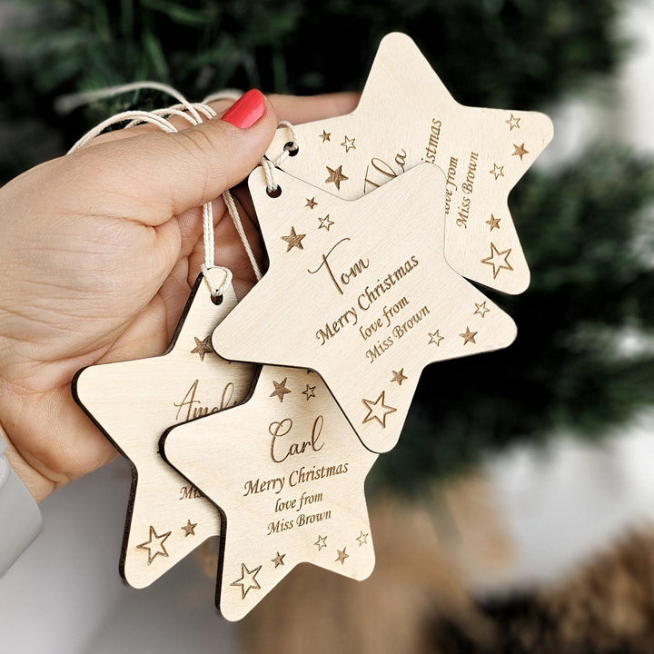 Teacher Pupil Christmas Gift, Personalised Wooden Star, Festive Decoration, End of term favours, You are a star token