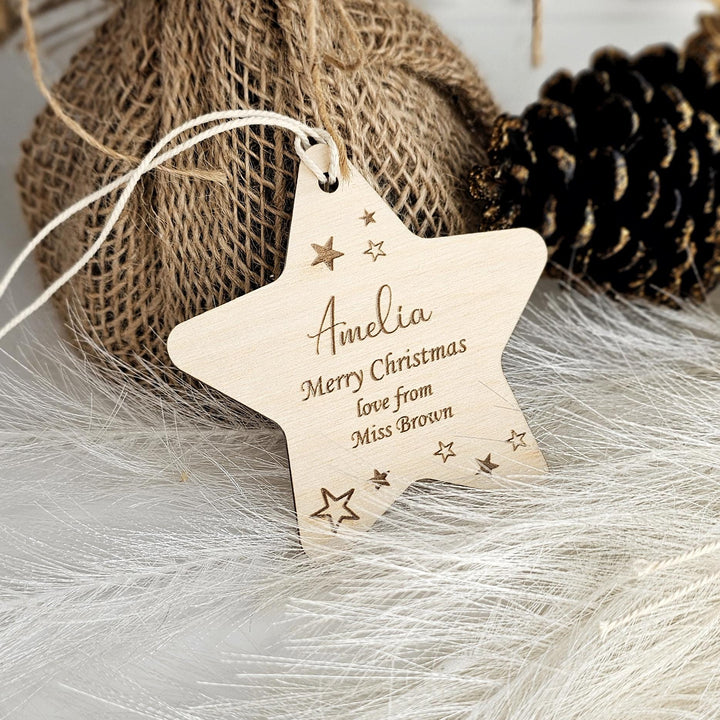 Teacher Pupil Christmas Gift, Personalised Wooden Star, Festive Decoration, End of term favours, You are a star token