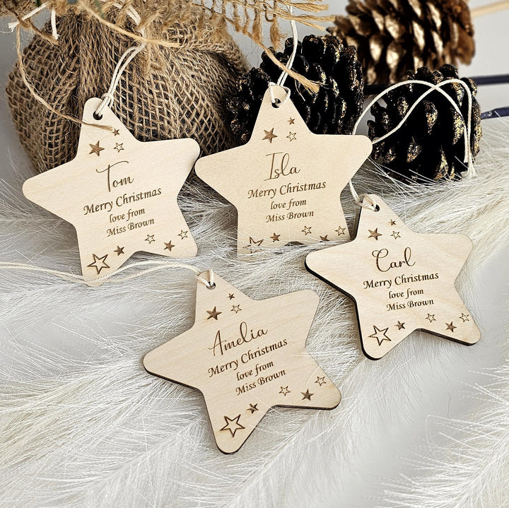 Teacher Pupil Christmas Gift, Personalised Wooden Star, Festive Decoration, End of term favours, You are a star token