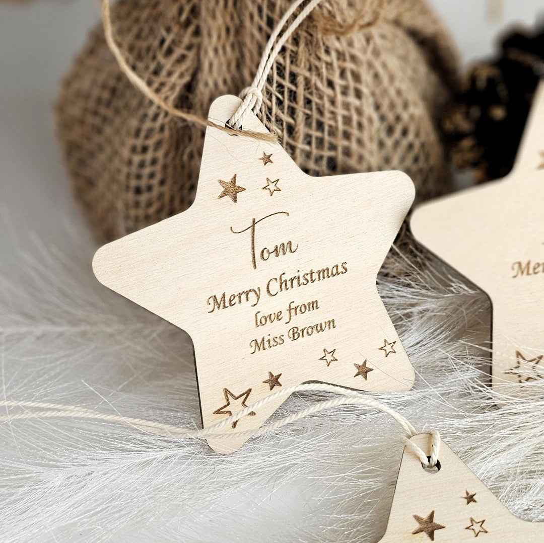 Teacher Pupil Christmas Gift, Personalised Wooden Star, Festive Decoration, End of term favours, You are a star token