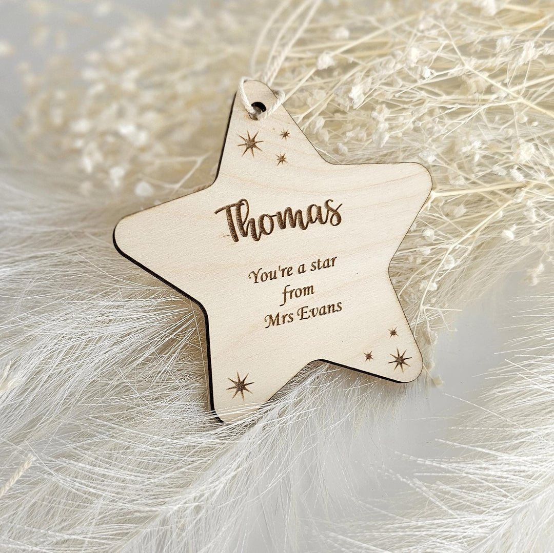 Personalised You Are a Star Wooden Token – Teacher Gift, End of Term Favor, School Leavers Keepsake, Custom Name Hanging Decoration