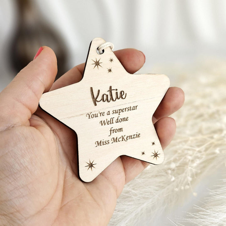 Personalised You Are a Star Wooden Token – Teacher Gift, End of Term Favor, School Leavers Keepsake, Custom Name Hanging Decoration