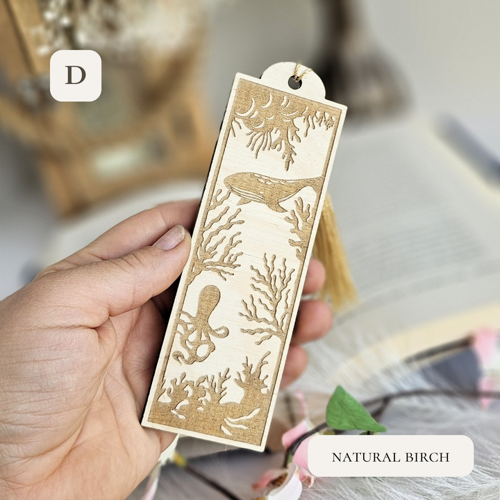 Personalised Sea Animals Wooden Bookmark - Engraved Ocean Bookmark Gift for Book Lovers