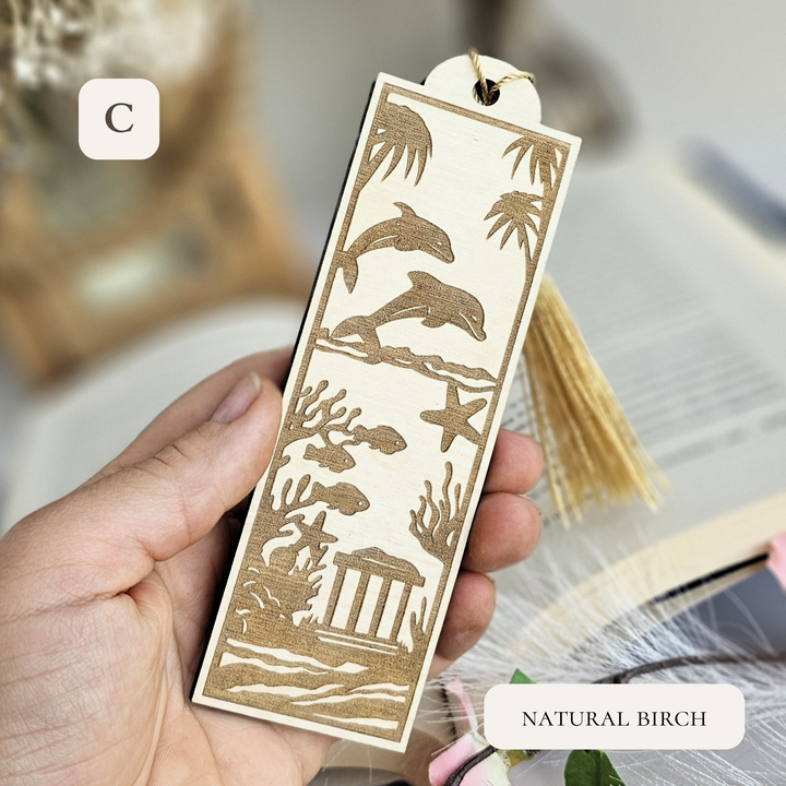 Personalised Sea Animals Wooden Bookmark - Engraved Ocean Bookmark Gift for Book Lovers