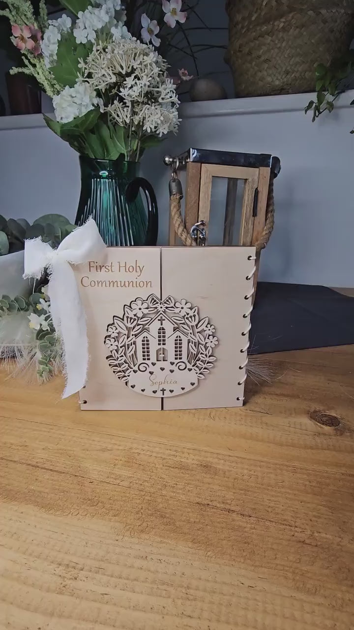 Personalised First Holy Communion Wooden Card – Engraved Church Keepsake Gift