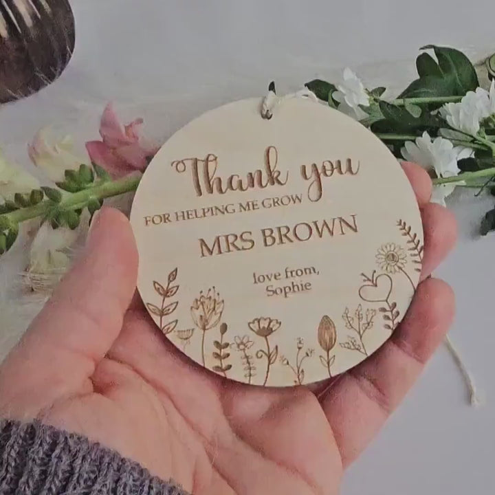 Personalized Wooden Teacher Ornament - Floral Meadow Hanging Decoration Perfect End of School Gift