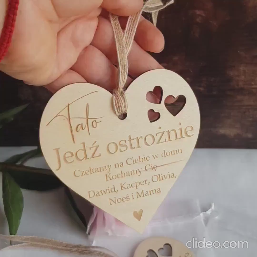 Personalized Wooden Car Mirror Charm - Engraved Drive Safe Pendant for Grandparents