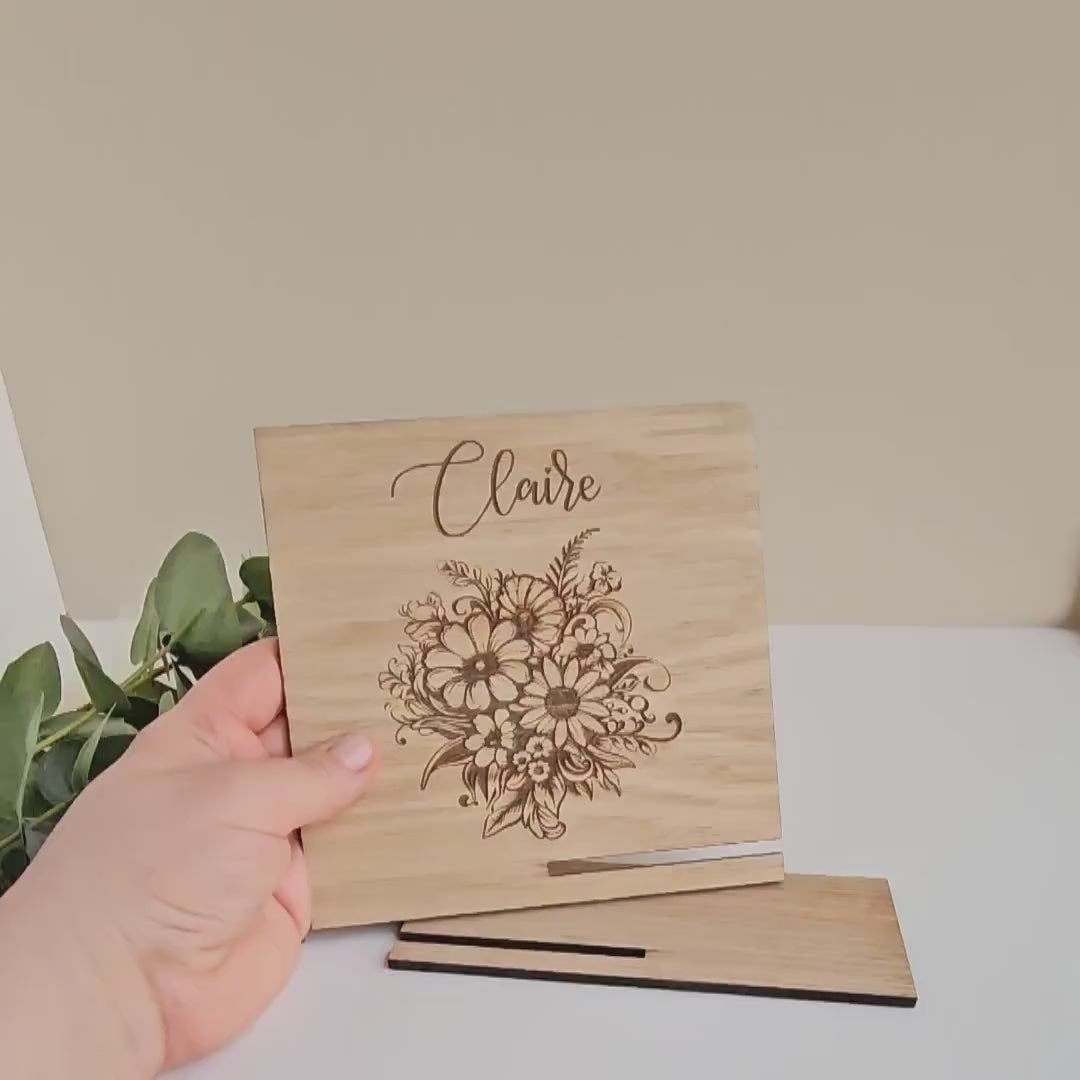 Personalised Wooden Floral Plaque - Rustic Keepsake Gift for Mum Sister Friend or Colleague