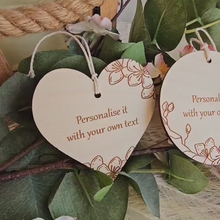 Personalised Wooden Gift Tag - Spring Flowers Car Mirror Charm Wedding Keepsake
