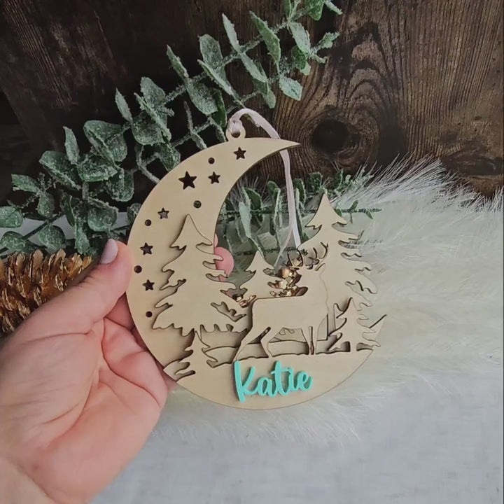 Personalised Christmas 3D Wooden Ornament With Name - Rustic Christmas Tree Bauble - Festive Boho Decorations - Baby's First Christmas