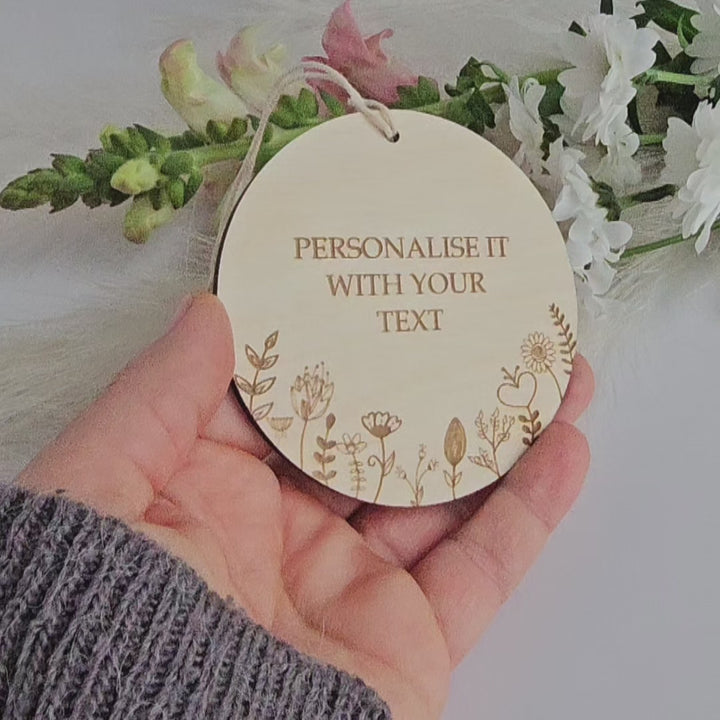 Wooden Ornament Floral Meadow, Personalised Keepsake, Hanging decoration, All Occasions