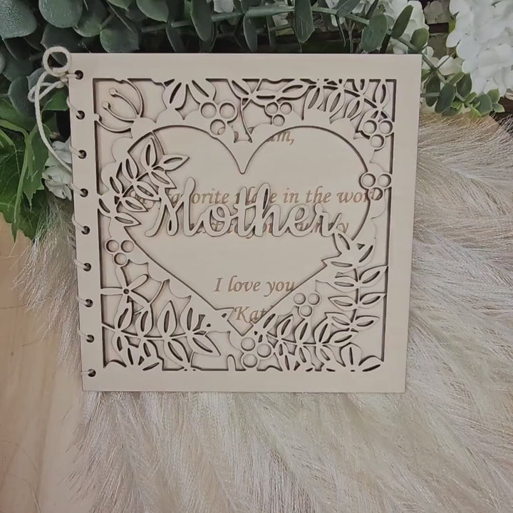 Personalised Wooden Mother’s Day Card – Floral Heart Laser Cut Keepsake for Mum