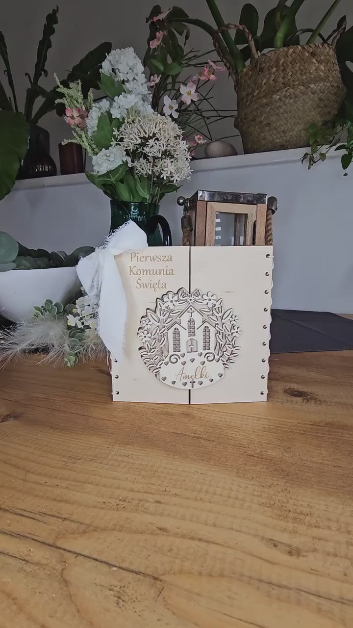 First Holy Communion Wooden Card Personalised Keepsake Church Gift for Boy or Girl