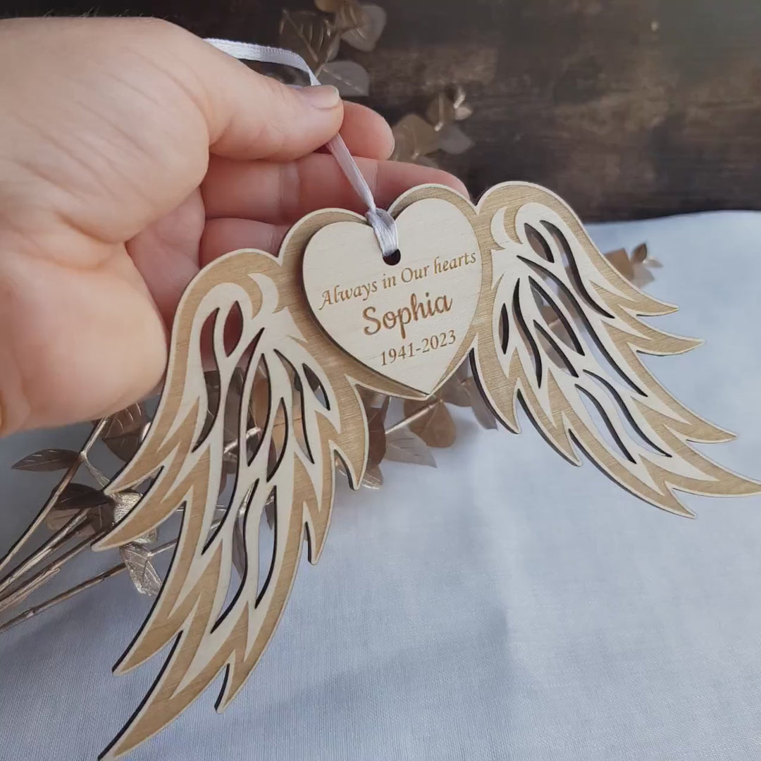 Personalised Memorial Angel Wings Bauble - Custom Wooden Christmas Decoration