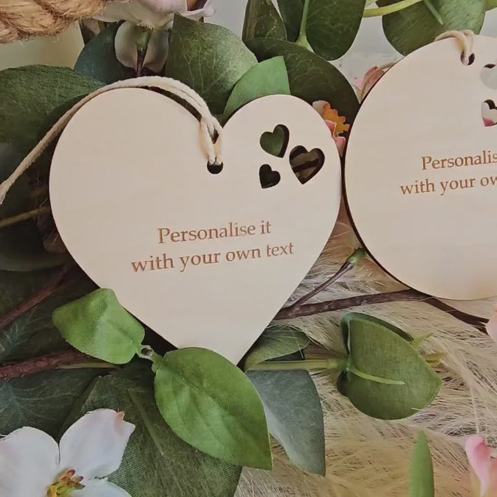 Personalised Wooden Gift Heart Round Tag - 3 hearts