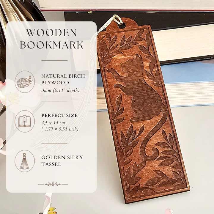 Cat Wooden Bookmark – Personalised Gift for Readers & Cat Lovers