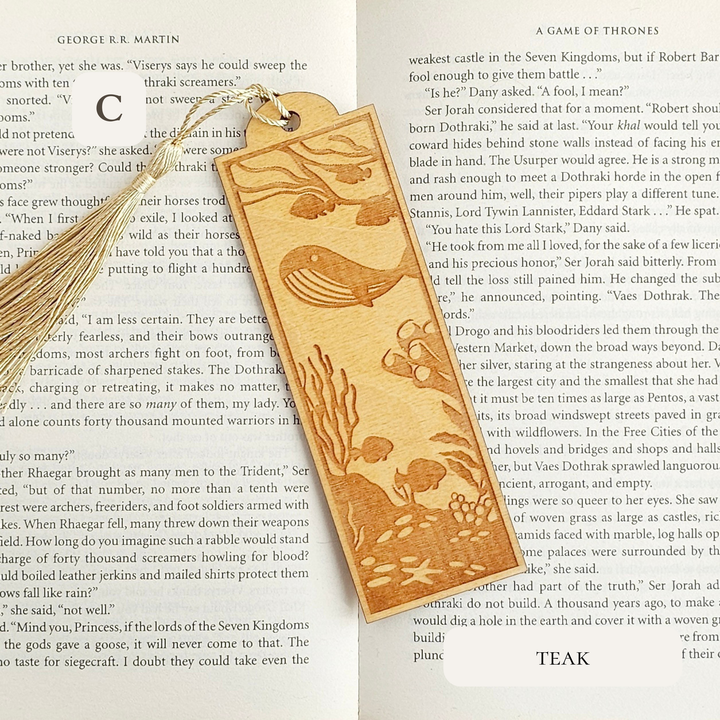 Personalised Sea Animals Wooden Bookmark - Engraved Ocean Bookmark Gift for Book Lovers